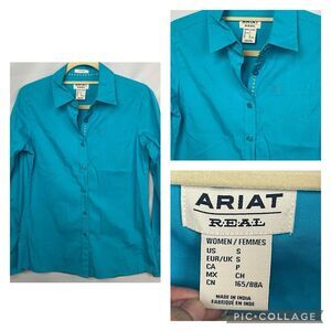 Ariat Real Fitted Western Ladies Top Blue Size.small